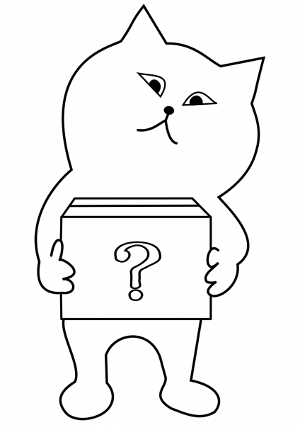 Cat with a question box coloring page image