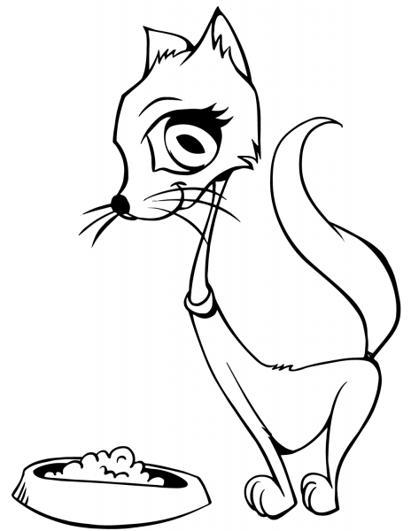 Cat with Catfood coloring page image