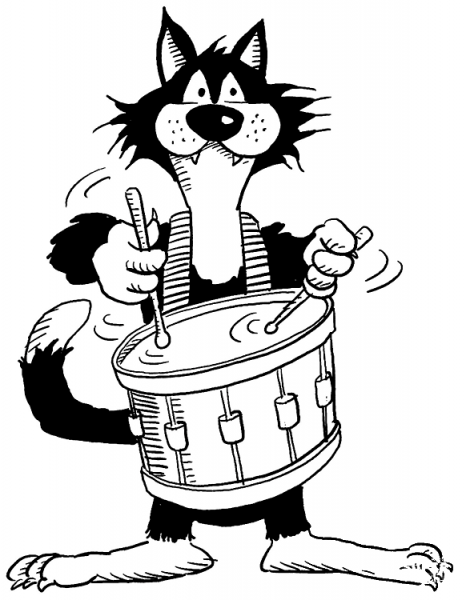 Cat With Drums  coloring page image