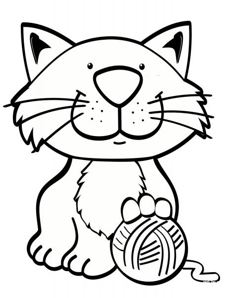 Cat with Yarn Ball coloring page image