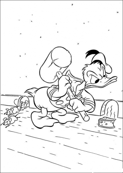Catching The Mouse with a big hammer coloring page image