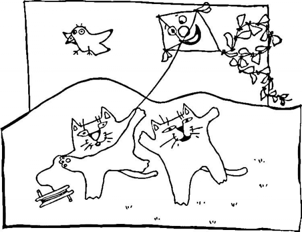 Cats and Kites coloring page image