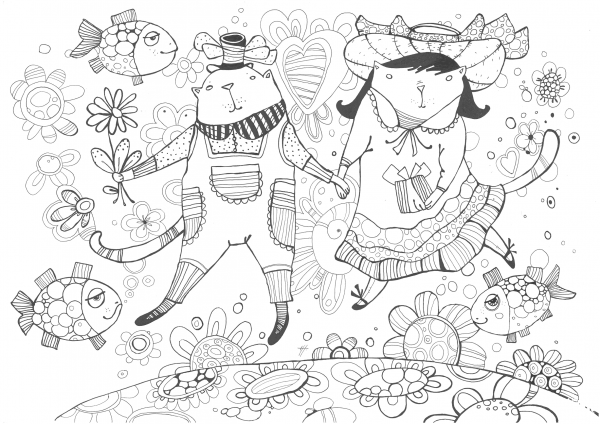 Cats are Walking coloring page image
