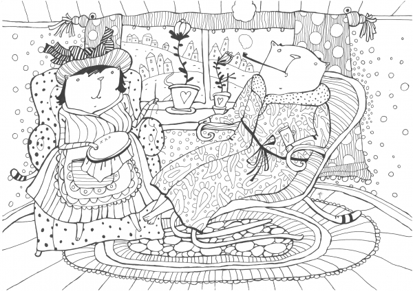 Cats at Home coloring page image