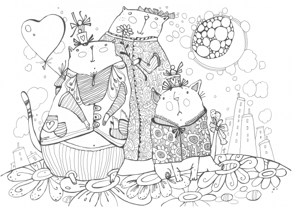 Cats Family coloring page image