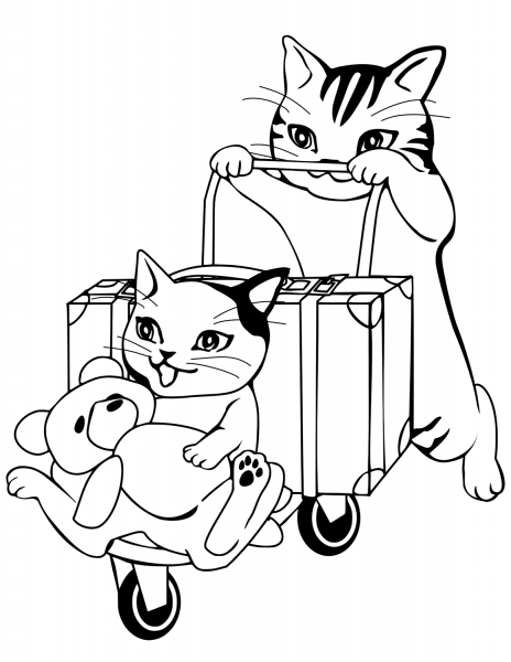 Cats Going to Travel coloring page image