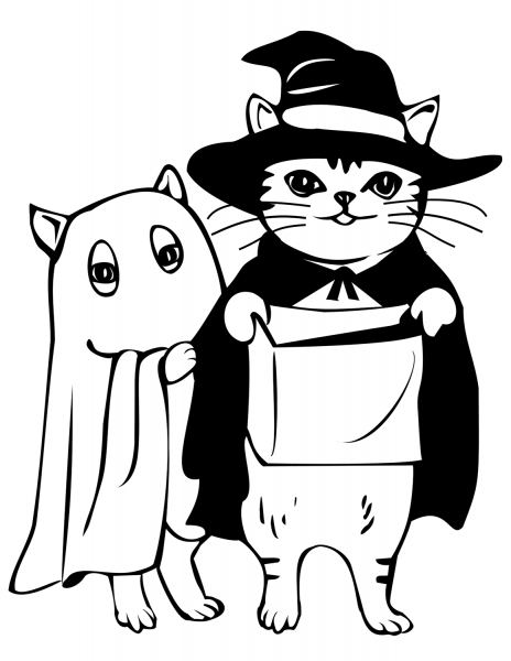 Cats in Costumes for Halloween coloring page image
