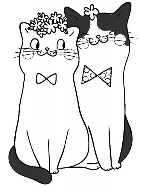 Cats in Love coloring page image