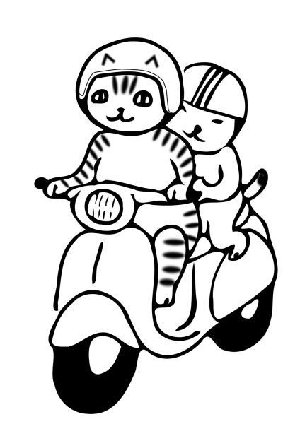 Cats on a Motorcycle coloring page image