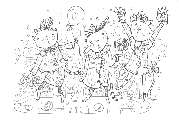 Cats Party coloring page image