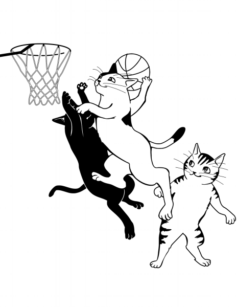 Cats Playing Basketball coloring page image