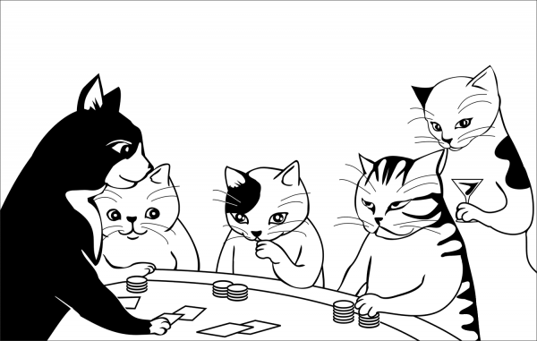 Cats Playing Poker coloring page image