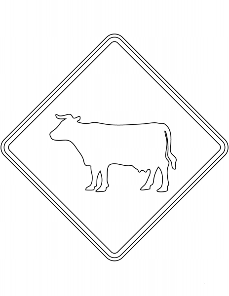 “Cattle Crossing” Sign in the USA coloring page image