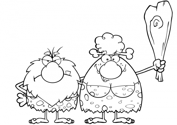 Caveman Couple coloring page image