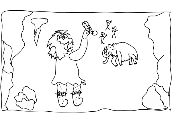 Caveman Drawing on a Wall coloring page image