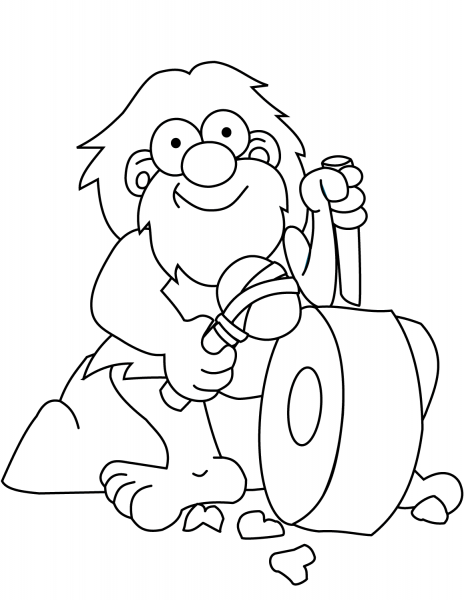 Caveman Sharpen Axe and Knife coloring page image