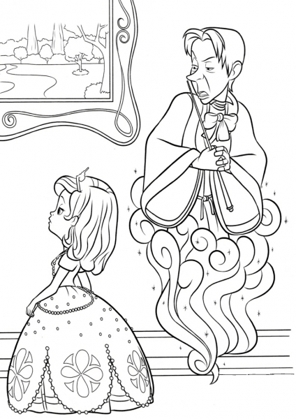 Cedric the Sorcerer and Sofia coloring page image
