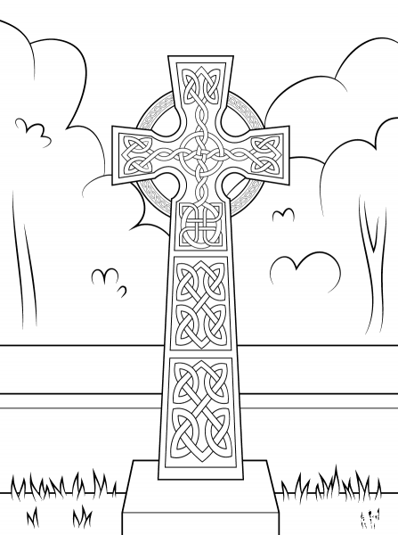 Celtic Cross with Ornament coloring page image