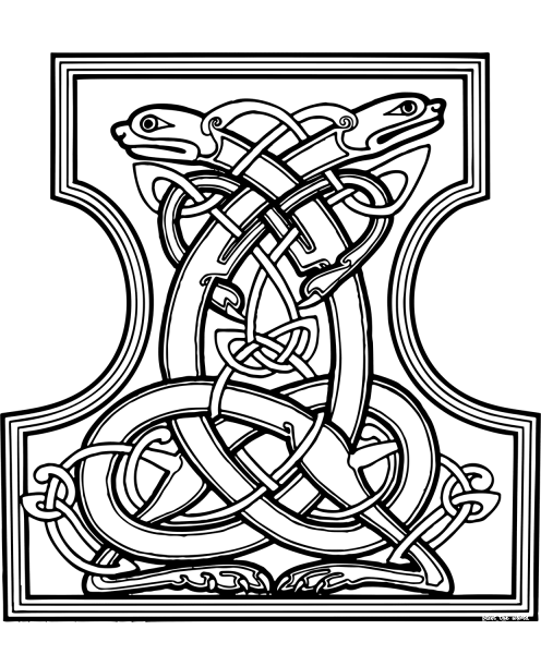 Celtic Letter I Dogs Design coloring page image