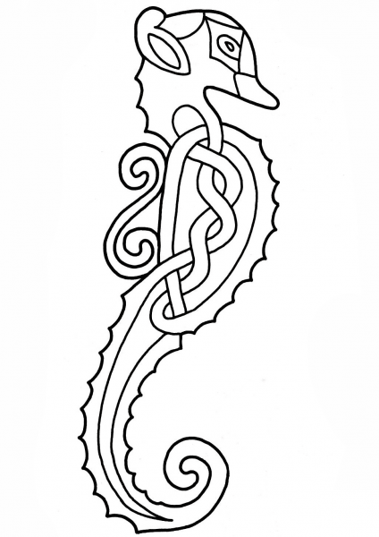 Celtic Seahorse Design coloring page image