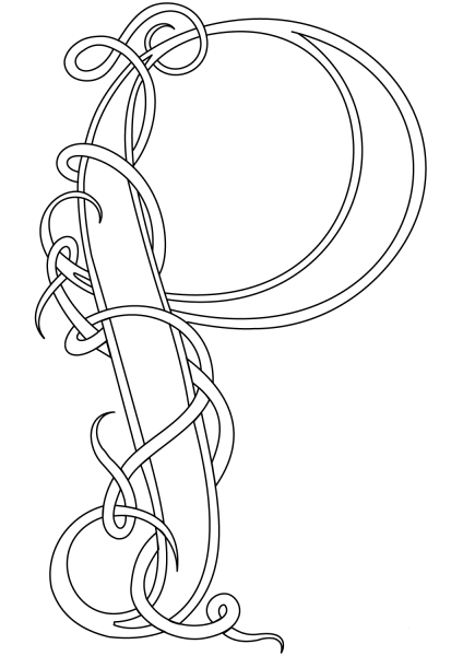 Celtic Style Letter P coloring page image
