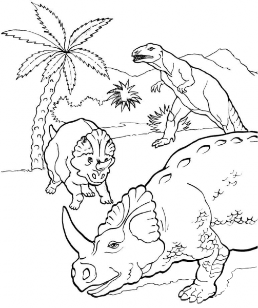 Centrosaurus and Allosaurus coloring page image
