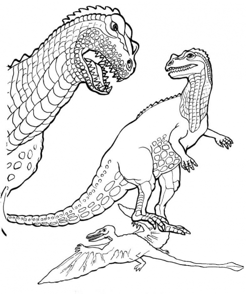 Ceratosaurus and Pteranodon coloring page image