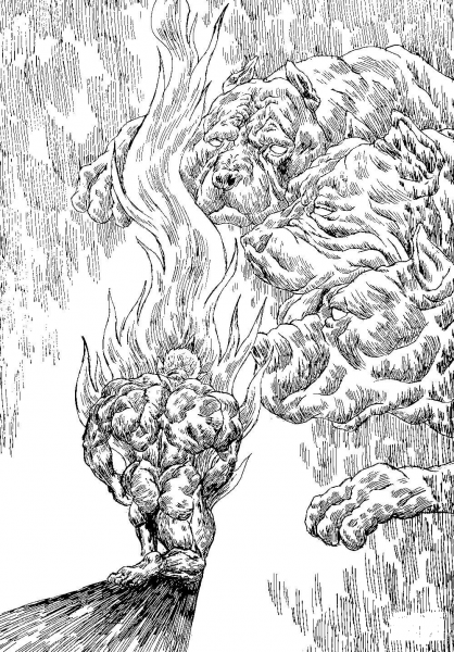 Cerberus and Demon coloring page image