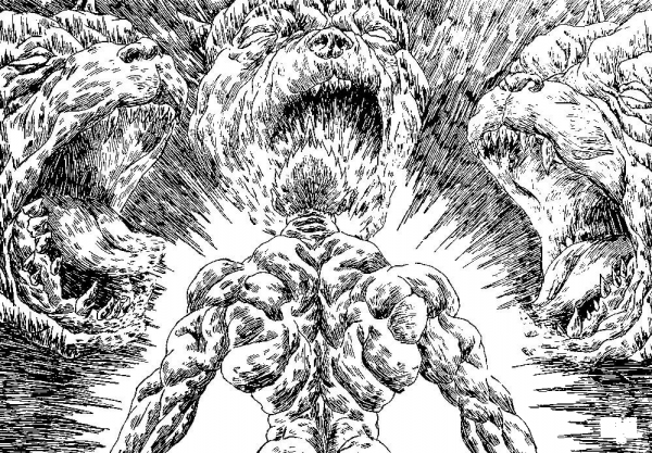 Cerberus Dog and Demon coloring page image