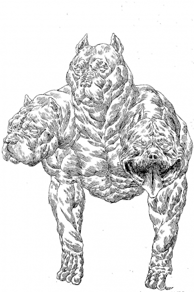 Cerberus Multi Headed Dog coloring page image