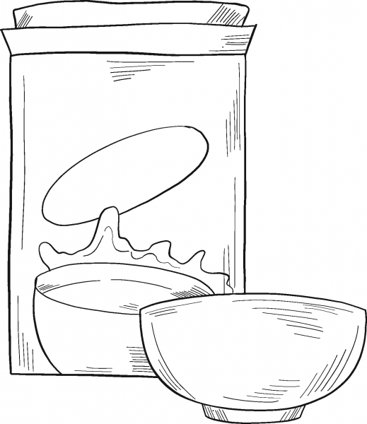 Cereal Box and Bowl coloring page image