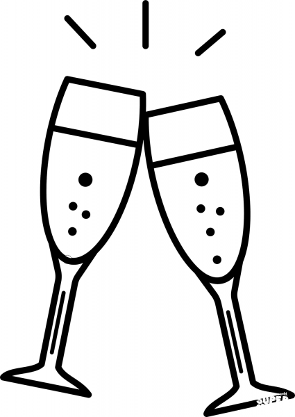 Champagne glasses clinking coloring page image