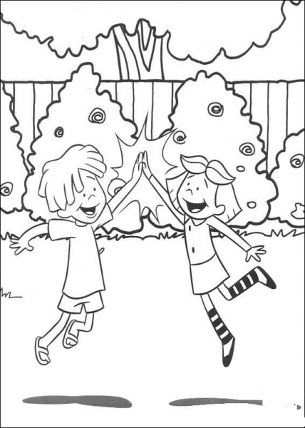 Charlie and Emily are giving high five coloring page image