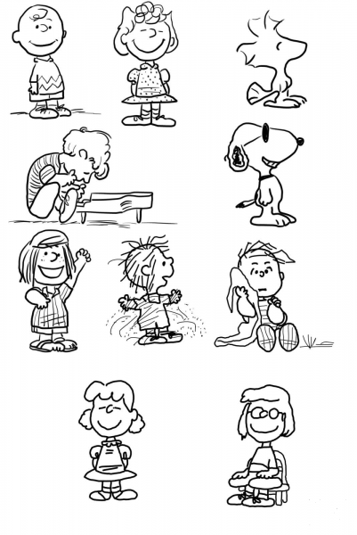 Charlie Brown Characters coloring page image