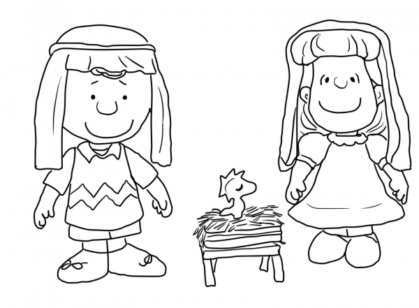 Charlie Brown Christmas Nativity coloring page image