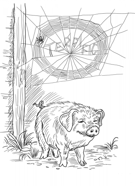 Charlotte and Wilbur coloring page image