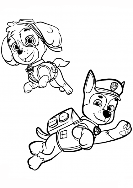 Chase and Skye coloring page image