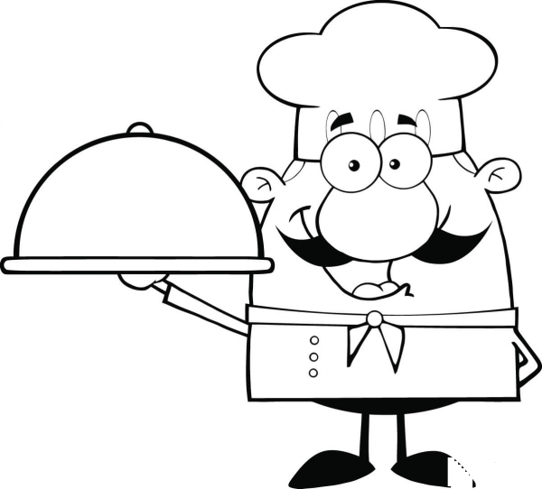 Chef Holding a Platter Caricature coloring page image