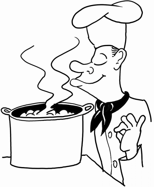 Chef is cooking a soup  coloring page image