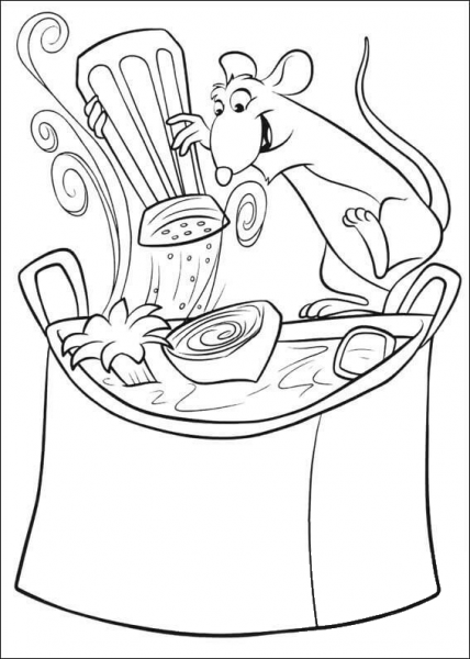 Chef Remy is preparing a delicious soup coloring page image