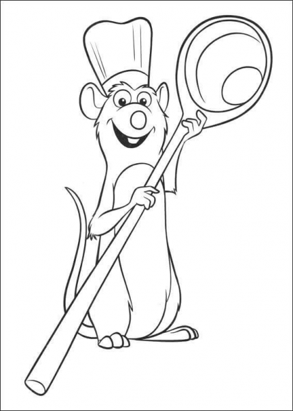 Chef Remy With Huge Spoon  coloring page image