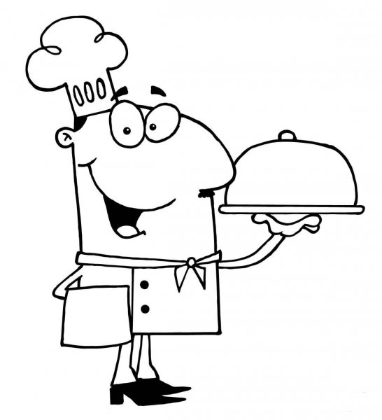 Chef Serving Dinner coloring page image