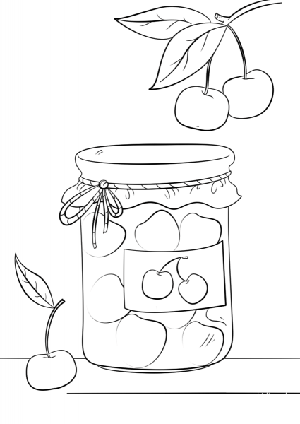 Cherry Jam Jar coloring page image