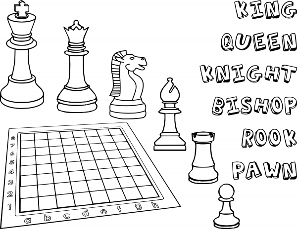 Chess Pieces coloring page image