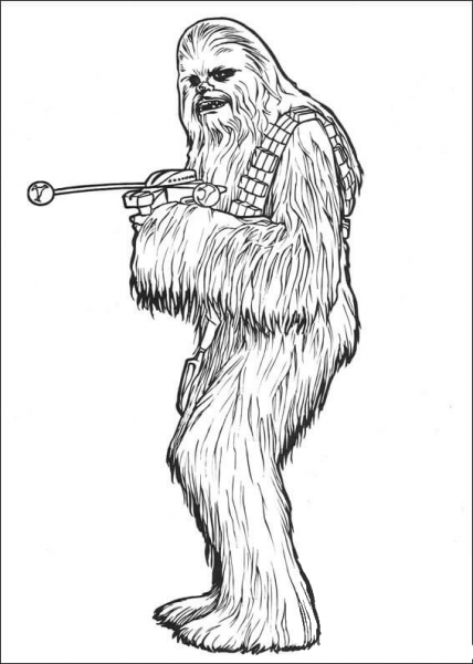 Chewbacca with bowcaster coloring page image