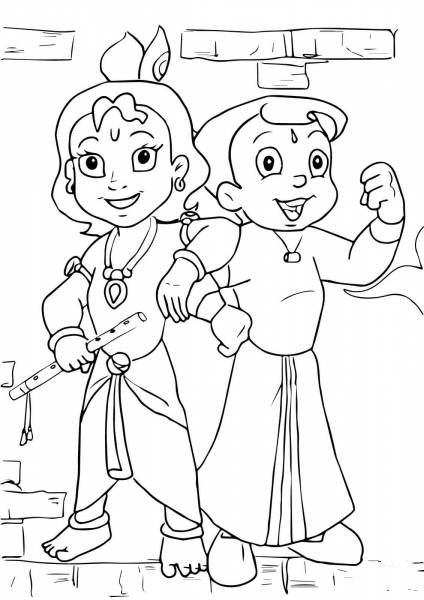 Chhota Bheem and Krishna  coloring page image