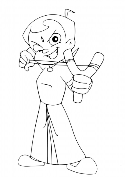 Chhota Bheem Firing Sling Shot coloring page image