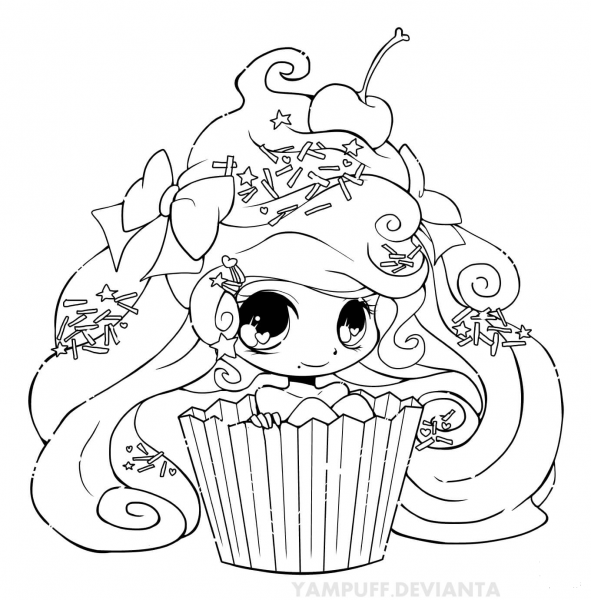 Chibi Cupcake Girl coloring page image
