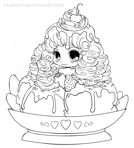 Chibi Ice Cream Girl coloring page image