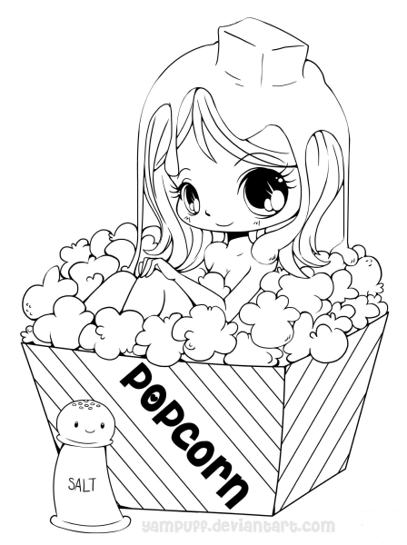 Chibi Popcorn Girl coloring page image